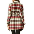 thumbnail image 3 of INSPIRE CHIC Women's Shawl Collar Asymmetrical Hem Belted Plaid Coat S Red White, 3 of 8