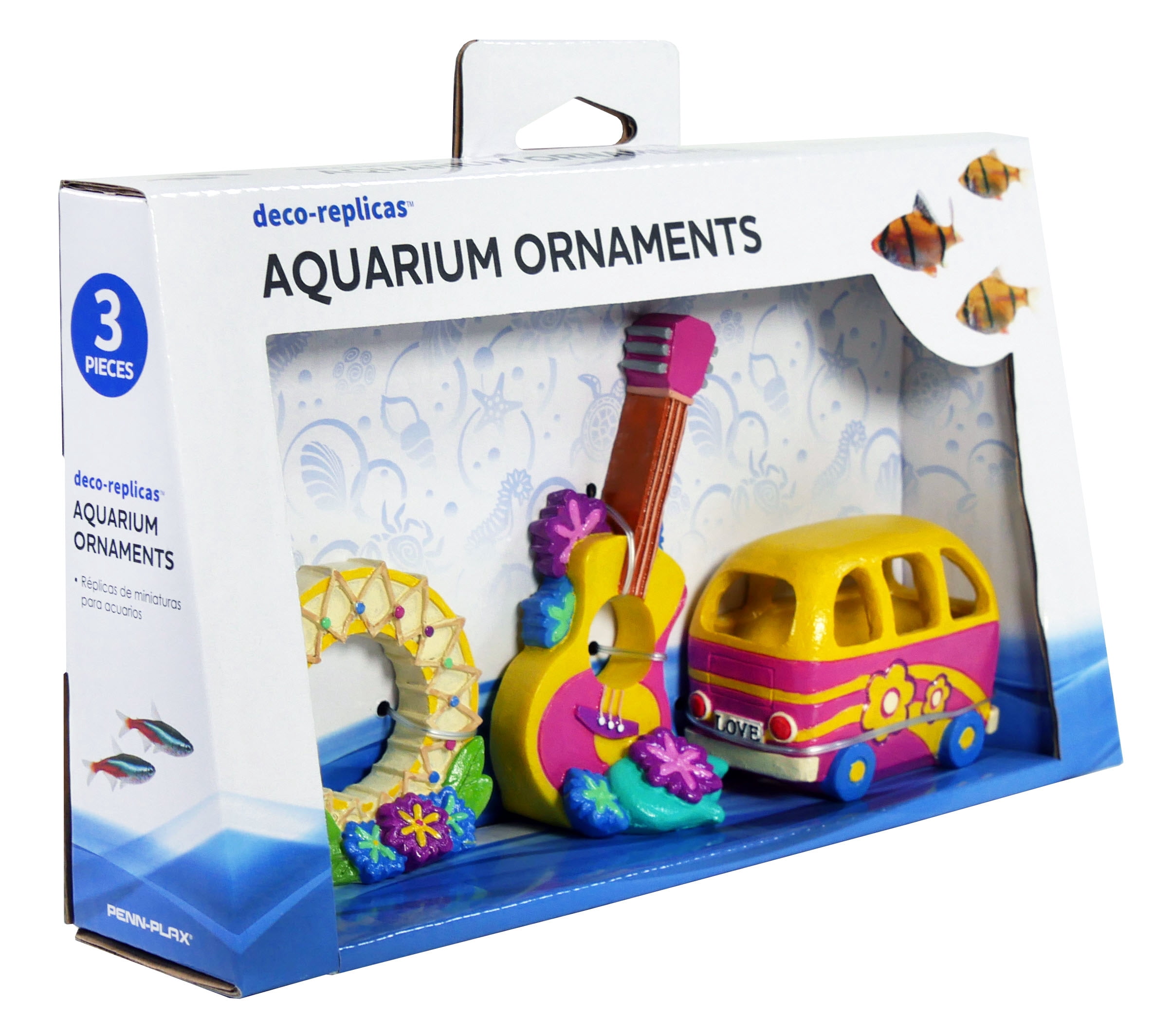 Penn-Plax Peace & Love Resin Kit Aquarium Decor for Fish Tanks - Purple & Yellow Accents - Small