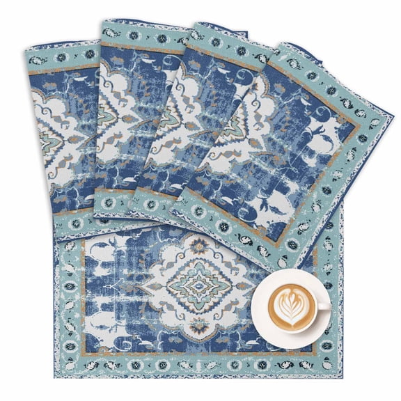 Placemat Boho Bohemia Placemats for Dining Table Tribal Vintage Rustic Blue Washable Table Mats for Party Kitchen Dining Decoration