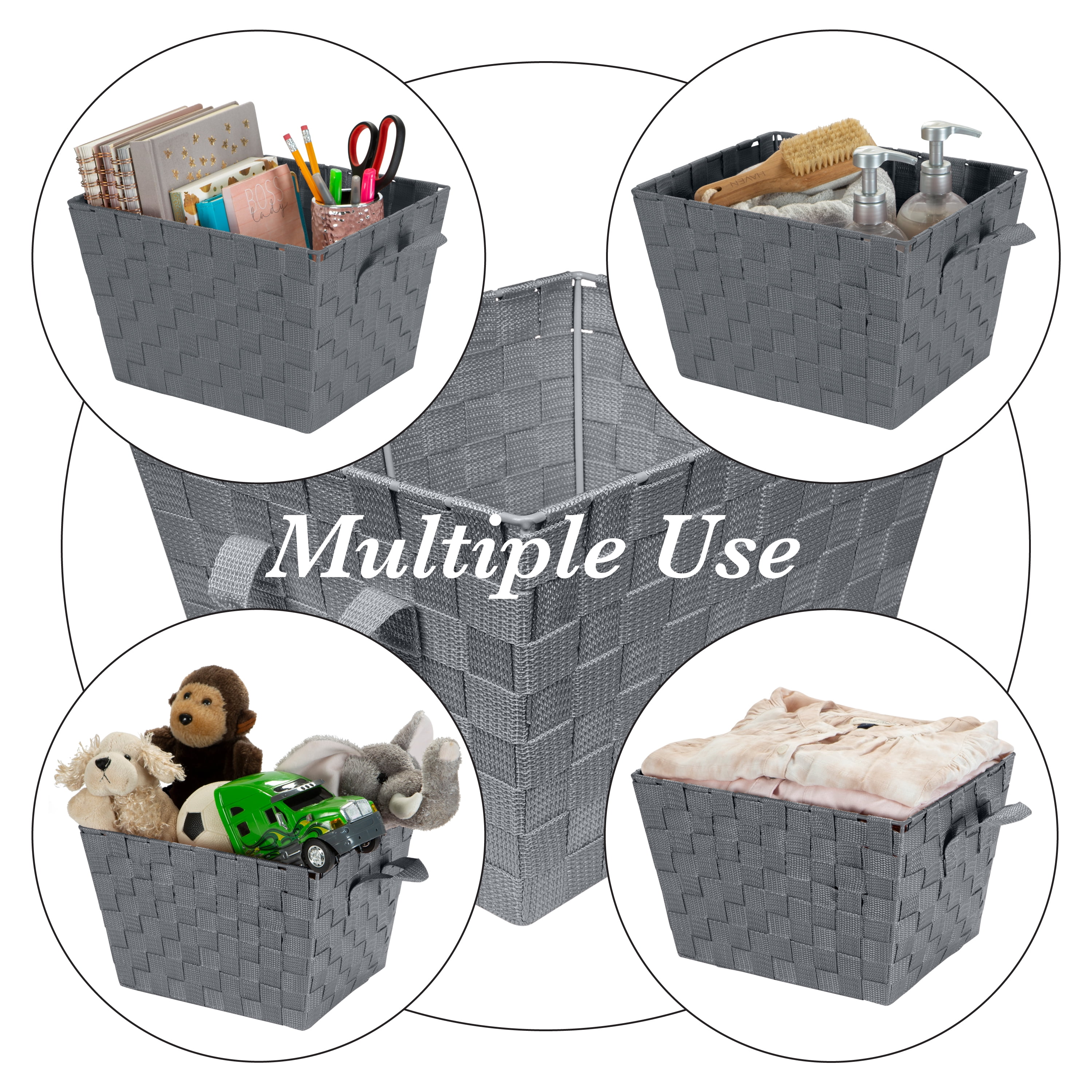 Simplify Small Woven Fabric Storage Basket in Grey