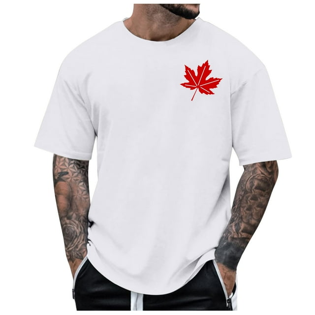 LUOGENLI T-shirts pour Homme pour Hommes Masculin Printemps et Été Fête Nationale Célébration Décontracté Vintage Usé Imprimé Partiel T-Shirt Col Rond Manche Courte Haut Blanc m