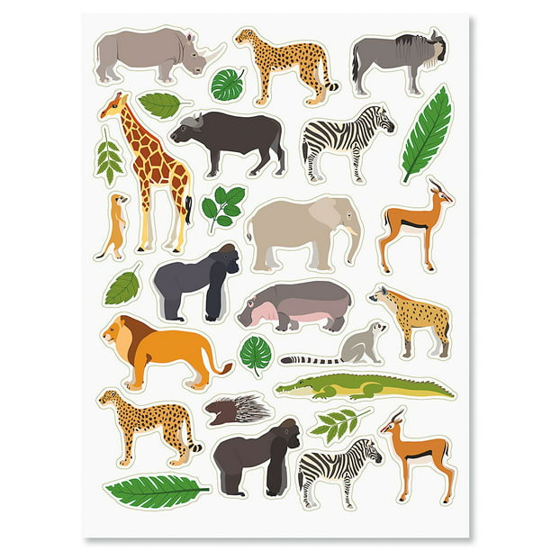 Wild Animals and Leaves Stickers - 2 sheets, 58 stickers total, Envelope  Seals, Kids Parties 