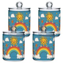 Yayeee 4 Pack Qtip Holder Bathroom Cotton Swab Canister with Lid Clear Dispenser Set, Rainbow with Stars