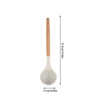 Yooshoverk Silicone Kitchen Utensils, White Wood-Handle Non-Stick Set, Spatula and Ladle for Poolside BBQ and Outdoor Prep