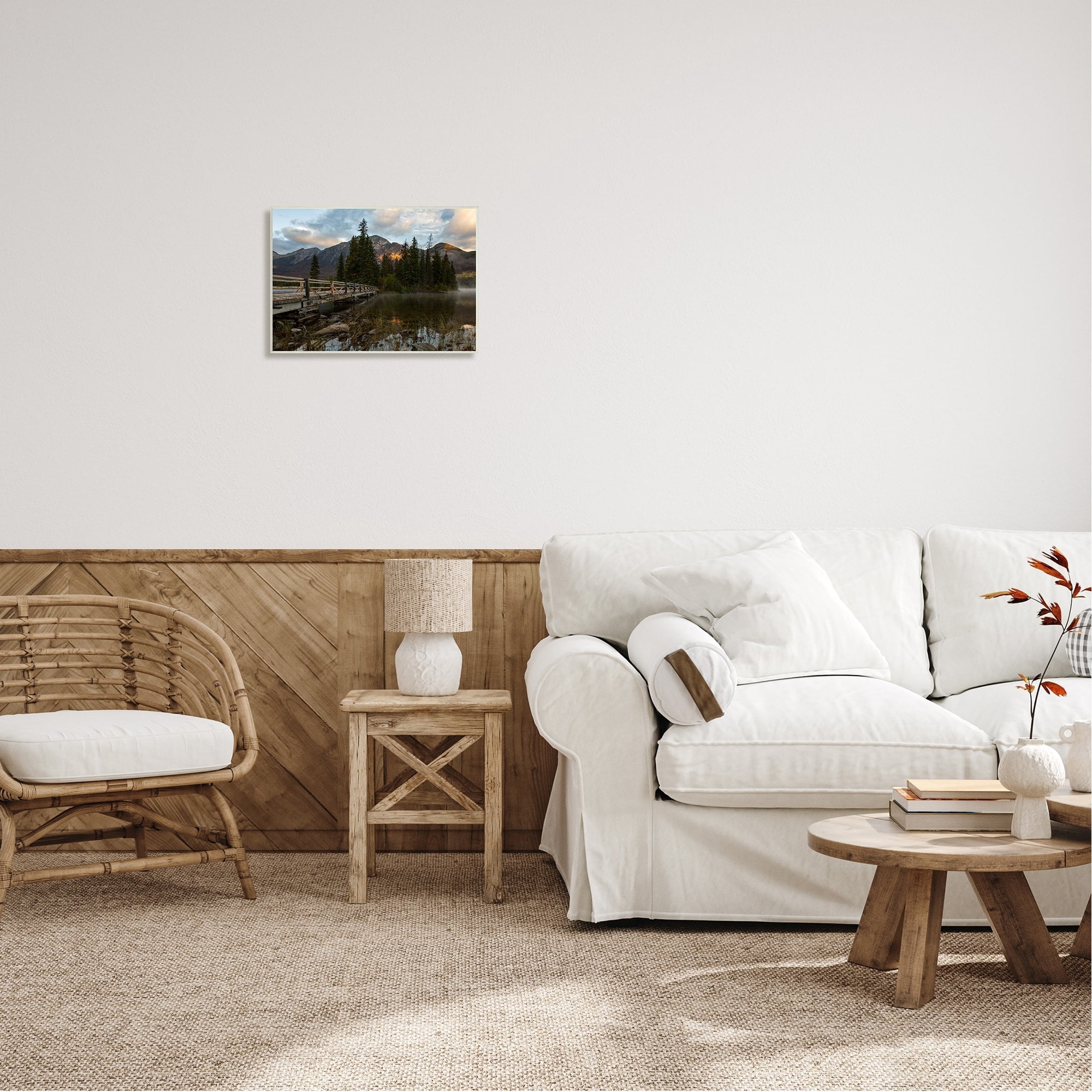 Stupell Industries Mountainside Lake Bridge Cloudy Photography Landscape Wood Wall Art, 19 x 13, Design by Daniel Sproul