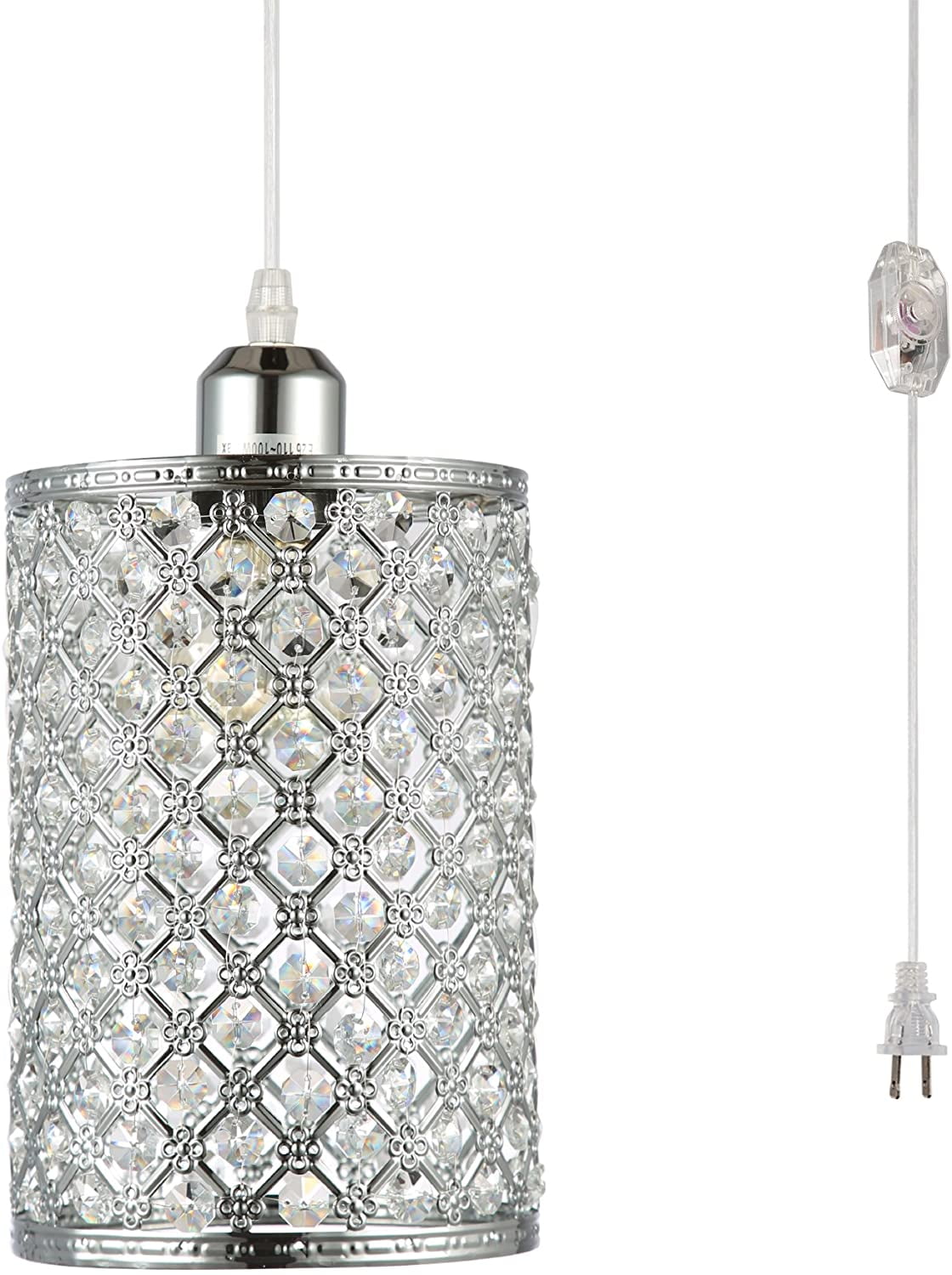Plug In Pendant Lighting Fixtures With Long Hanging Cord And Dimmer Switch Modern Crystal Chandelier Sparkly Swag Ceiling Lamp For Kitchen Island Dining Table Bed Room Girls Closet Com Plug In Pendant Lighting Fixtures With, Plug In Swag Crystal Chandelier