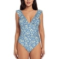 thumbnail image 2 of Yiaed Floral Retro Style Print Women's Ruffled One Piece Swimsuit V Neck Swimwear Slimming Monokini for Woman-X-Large, 2 of 8