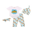 thumbnail image 3 of 2022 Baby 4Pcs Spring Outfits  Short Sleeve Cartoon Print Romper + Pants + Hat + Headband Set, 3 of 8
