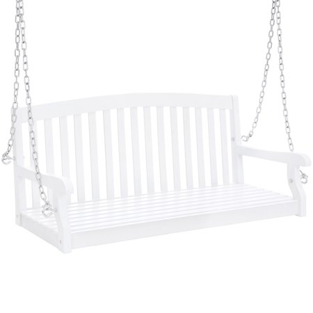 Best Choice Products 48-inch 3-Seater Wooden Curved Back Hanging Porch Swing Bench Conversation Furniture w/ Metal Chains for Backyard, Front Yard, Patio, Deck, Garden, (Best Hanging Plants For Porch)