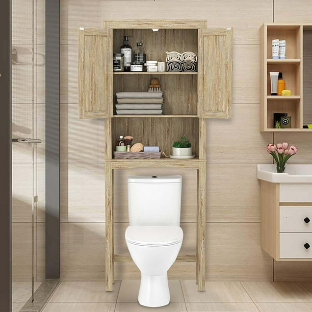 LXingStore Over The Toilet Bathroom Storage Cabinet Freestanding Wooden