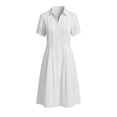 thumbnail image 7 of Horkkom Work Dresses for Women Summer Short Sleeve Shirt Dresses Collar Button Pleated Casual Maxi Dresses S, 7 of 7