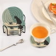 thumbnail image 3 of Yayeee 6 PCS Drink Coasters with Holder Set Woven Absorbent Round Tabletop Hot Pad, Black Cat, 3 of 7