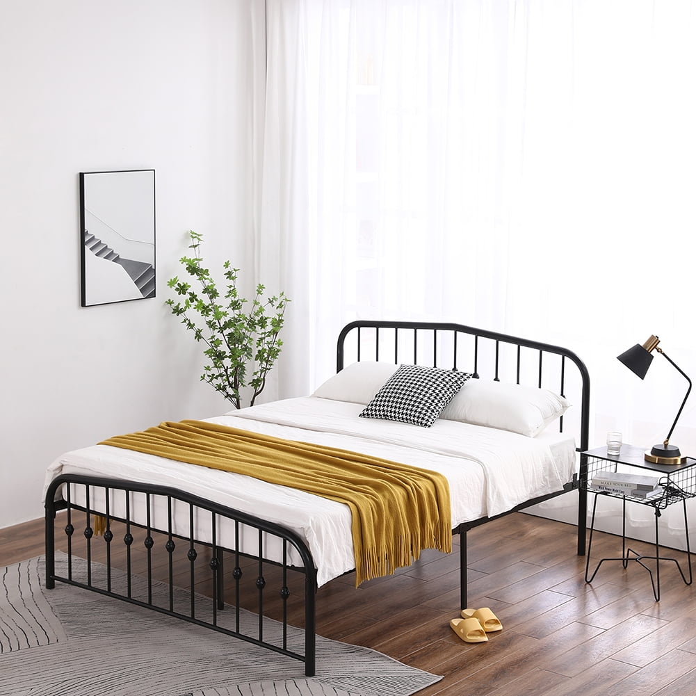 Kepooman Modern Design Single-Layer Iron Curved Frame Bed Vertical Pipe Ball with Black, 63.80"L x 25.20"W x 5.31"H, Queen Kepooman Modern Design Single-Layer Iron Curved Frame Bed Vertical Pipe Ball with Black, 63.80"L x 25.20"W x 5.31"H, Queen