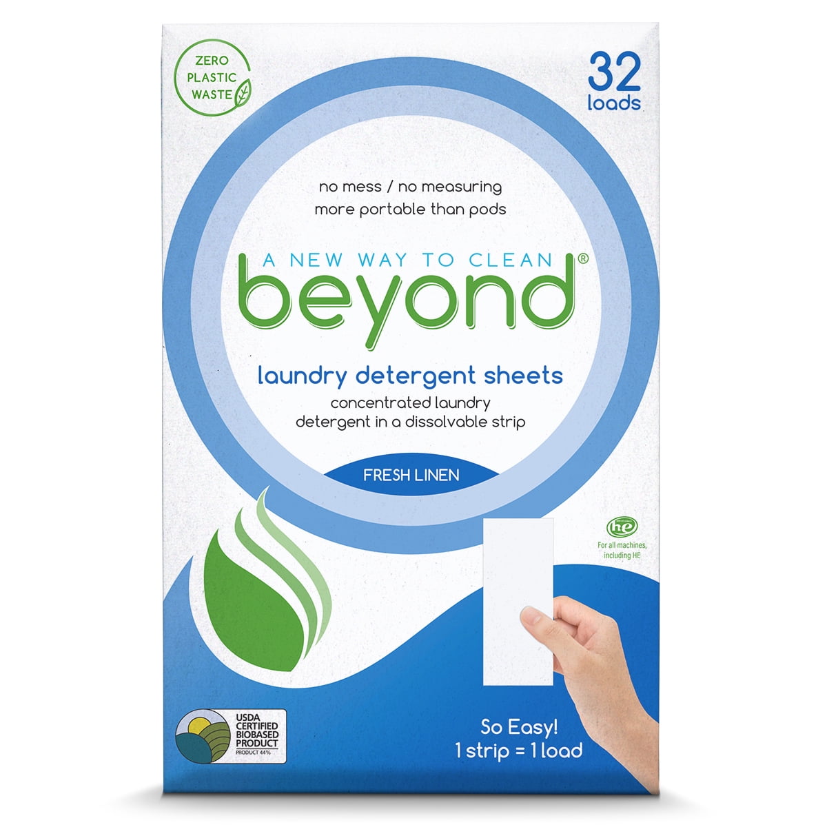 Beyond Laundry Detergent Sheets. Eco-friendly, biodegradable, hypoallergenic, paraben free, travel friendly. Zero Plastic Waste (32 Loads) (Fresh Linen)