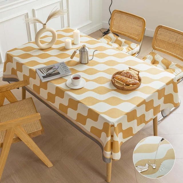 Granjero Gordo Mantel de terciopelo impermeable y afelpado para mesa de comedor, con estampado geométrico, resistente al polvo y lavable (amarillo, 140 x 210 cm)