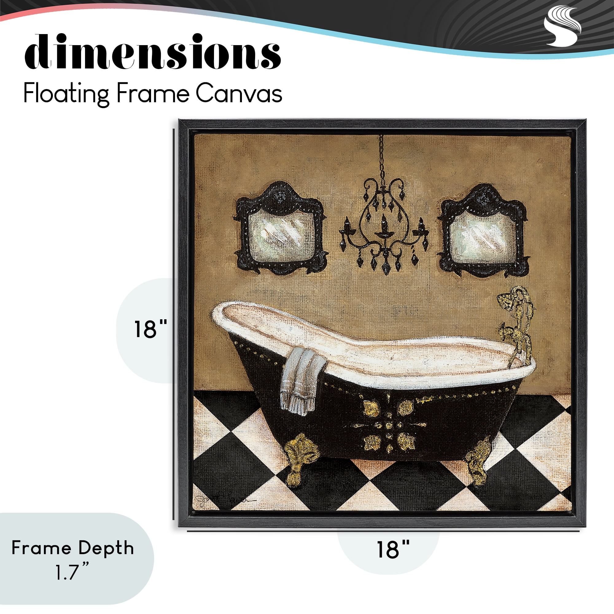 Stupell Industries Elegant Vintage Bathtub Black Framed Floater Canvas Wall Art, design by Janet Tava
