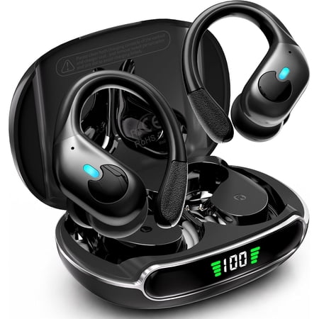 Wireless Earbuds 75Hrs Bluetooth 5.4 Headphones IP7 Waterproof for Sport, Running Wireless Earphones with ENC Noise Cancelling Mics, Deep Bass Over Ear bud with Earhooks for Android iOS, Workout, Gym