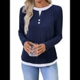 thumbnail image 3 of Camisetas Informales de Cuello Redondo y Bloques de Color para Mujer, de Larga y Corte Entallado, para Otoño Azul Marino S, 3 of 10