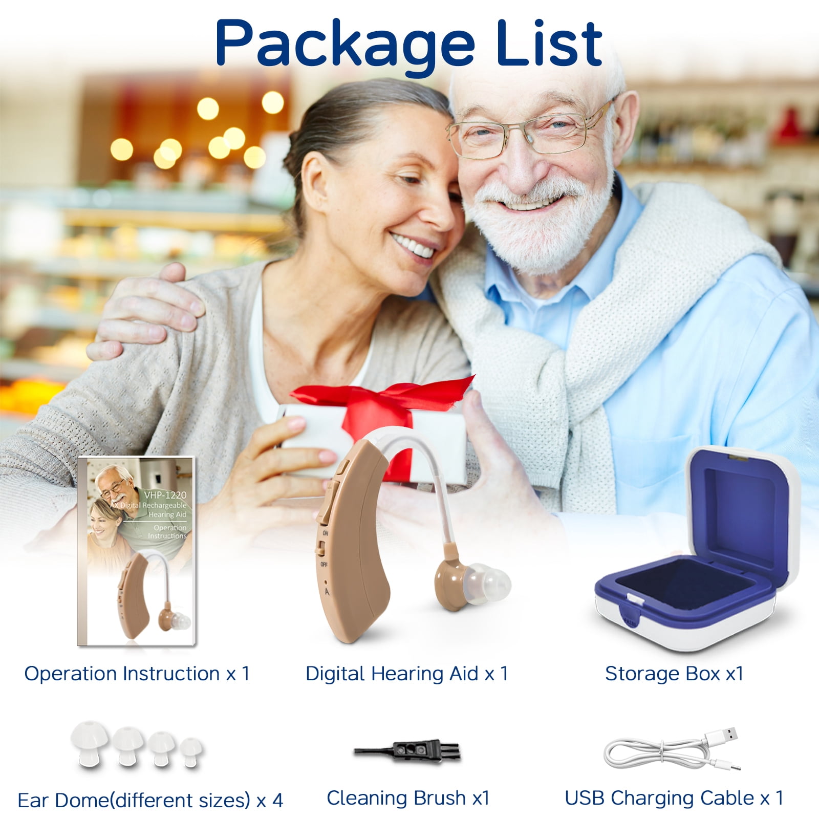 Delmicure Digital Hearing Aid, Rechargeable Hearing Aids for Seniors, Noise Reduction, Single, VHP-1220AX