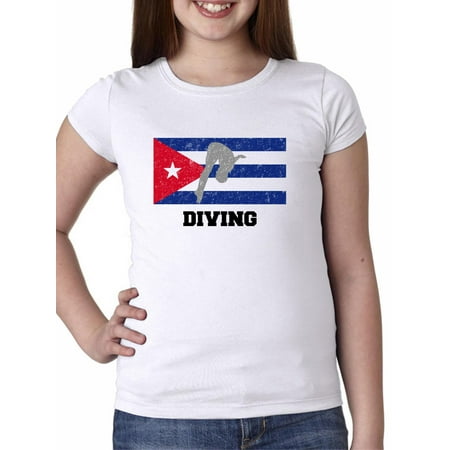 Cuba Olympic - Diving - Flag - Silhouette Girl's Cotton Youth