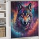 thumbnail image 5 of Lobo galáctico-theme 4-Piece Shower Curtain Set with Rugs, Waterproof Bathroom Decor Set Includes Bath Mat, U-Shaped Rug, Toilet Lid Cover and Curtain with Hooks, 5 of 6