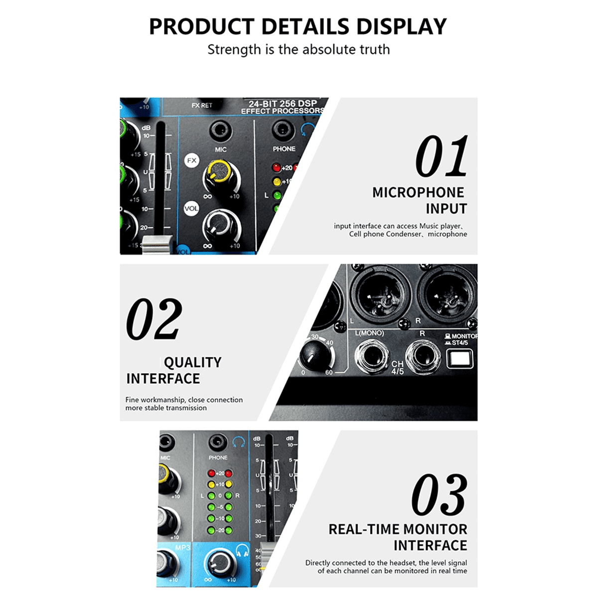 6-Channel Small Multi-Function Mixer for Stage Performances, Karaoke Live Broadcast, with USB Bluetooth Mixer