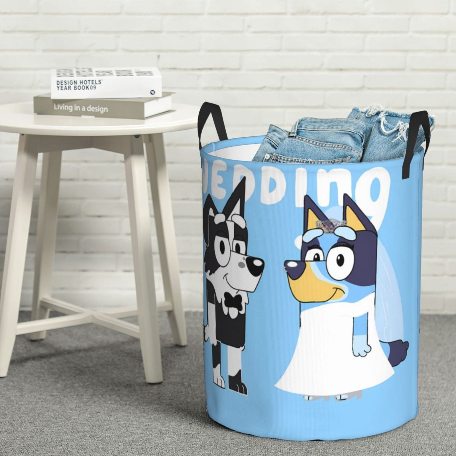 Silaia Bluey Print Round Laundry Clothes Hamper,Laundry Basket with Handles,Baby Toys Storage Organizer,Bins Laundry Basket for Bathroom, Bedroom Decorate-Small