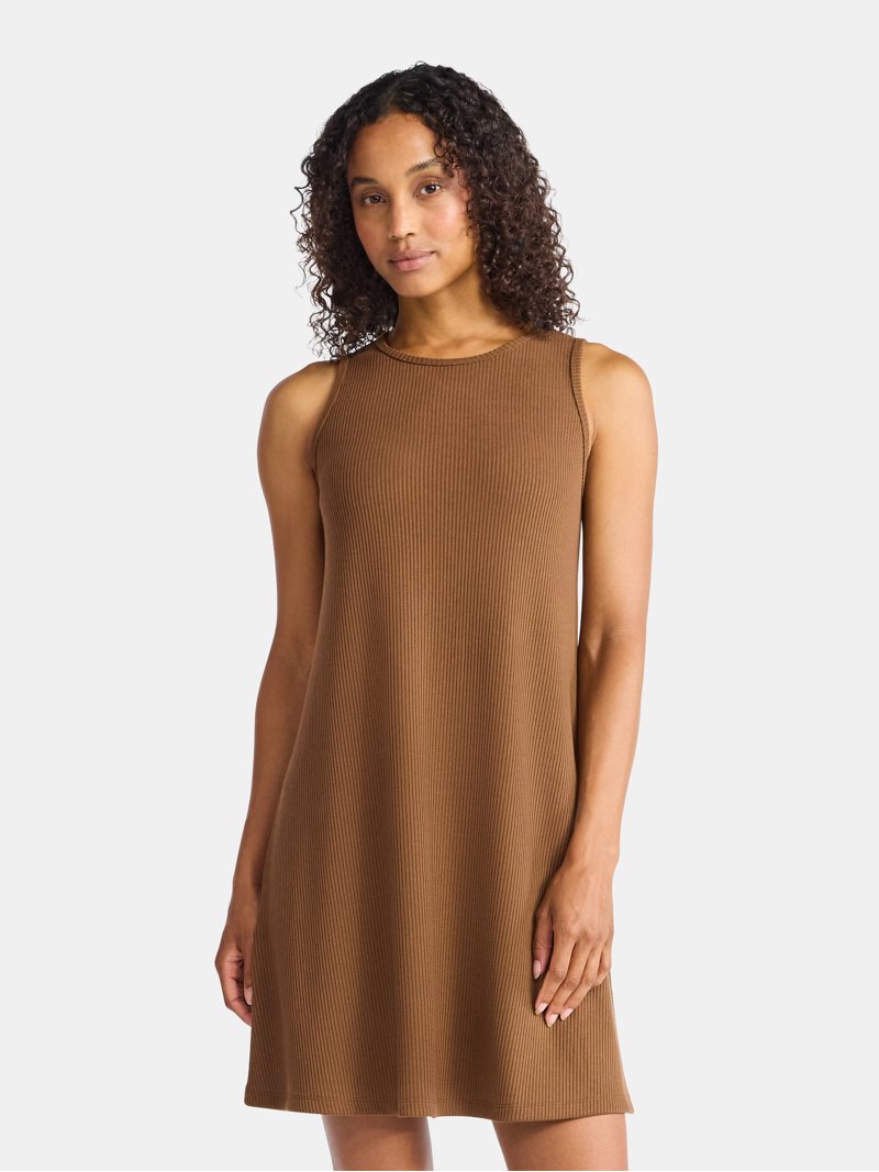 ribbed swing dress Time and Tru Women's Sleeveless Ribbed Swing Dress, Sizes XS-XXXL