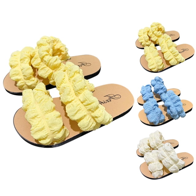 JDQJBZ Girl's Slippers Solid Color Boho Style Durable Non Slip Soft Sole Beach Slides Summer Kids