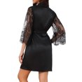 thumbnail image 3 of INSPIRE CHIC Women's Halloween Satin Kimono Robe Short Lace Sleeve V-Neck Bathrobe with Adjustable Waist Belt for Bridal Shower Wedding M Black, 3 of 6