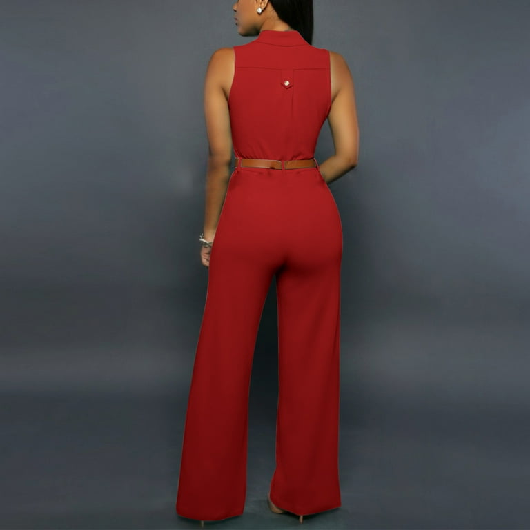 Red straight leg jumpsuit on sale