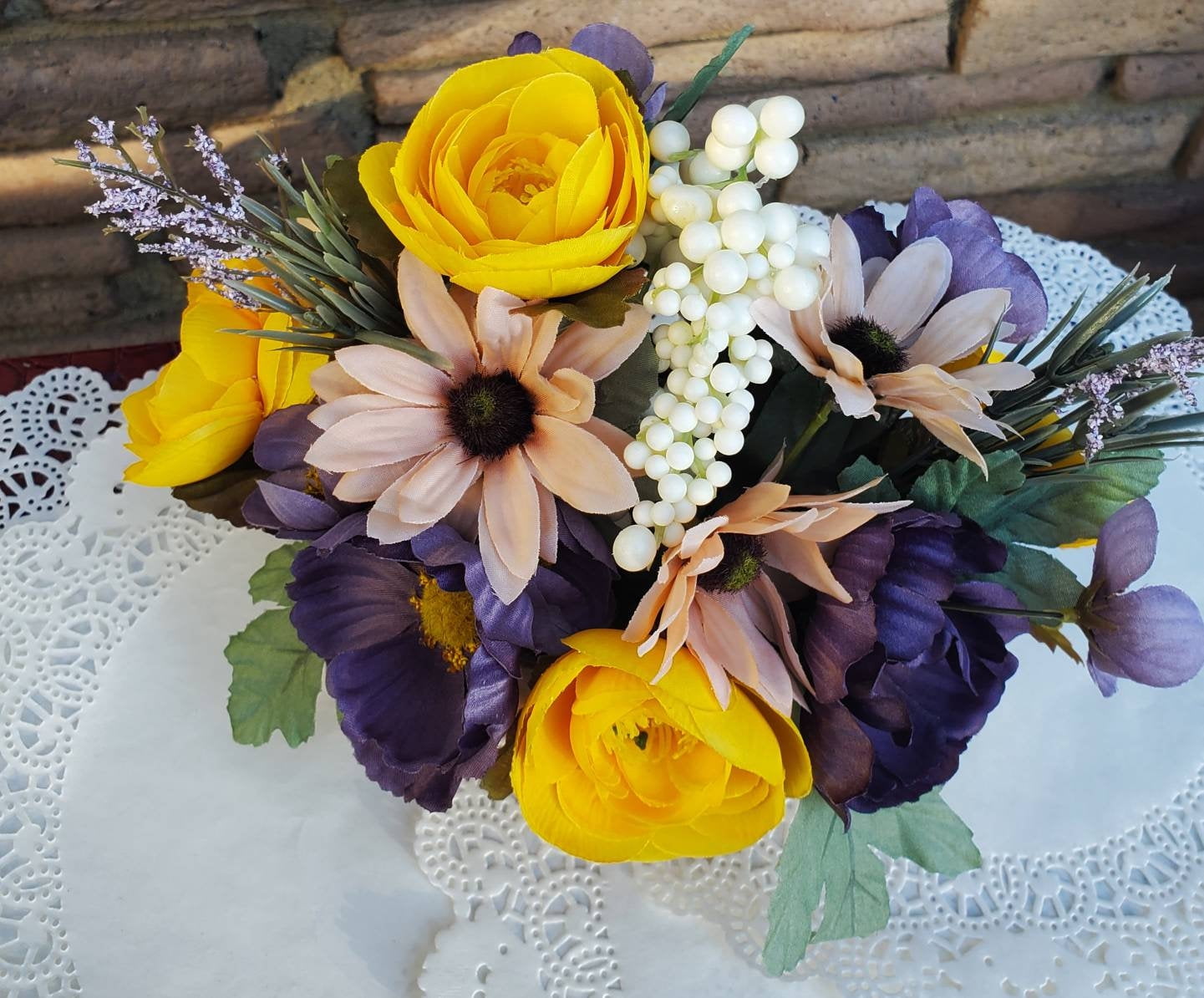 Silk Purple Yellow Flower Fall Arrangement Purple Flowers On A Yellow Vase White Purple Flower Arrangement Brown Daisies Daisies Walmart Com Walmart Com