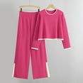 thumbnail image 2 of AINIYS Women's 2 Piece Fall Knit Sweater Set Long Sleeve Crewneck Tops Wide Leg Pants Sweatsuit Outfits Casual Clothing Hot Pink Free Size, 2 of 6