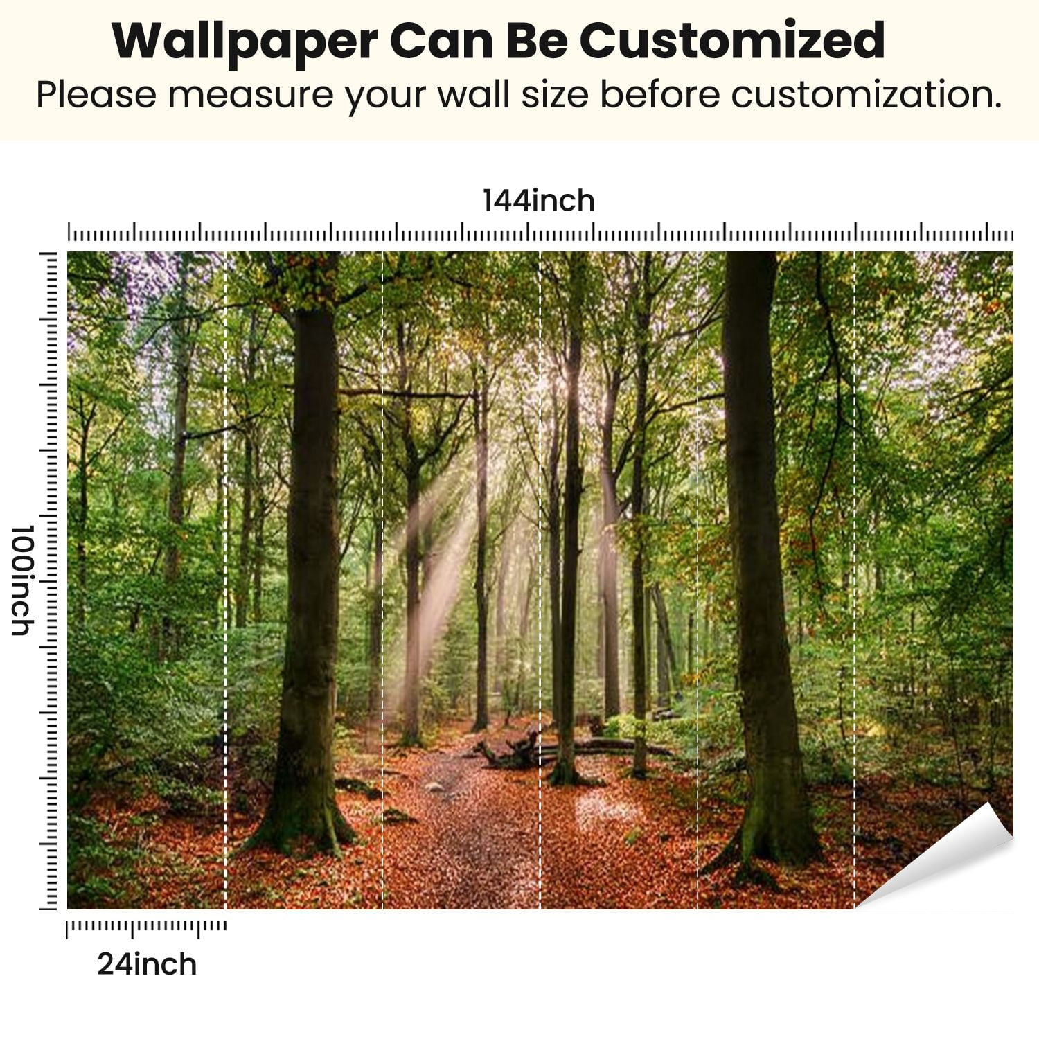 Peel and Stick Wallpaper Green forrest summer europe Modern Art Wall Mural Decor Self Adhesive and Removable 100in x 144in