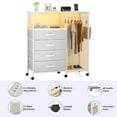 thumbnail image 3 of Bedroom Dresser with Hanging Rack, 4 Drawers Dresser with Charging Station and LED Lights, Storage Chest of Drawers with Clothes Rack and Wheels, Wooden Top, for Closet, Living Room, Hallway, White, 3 of 12