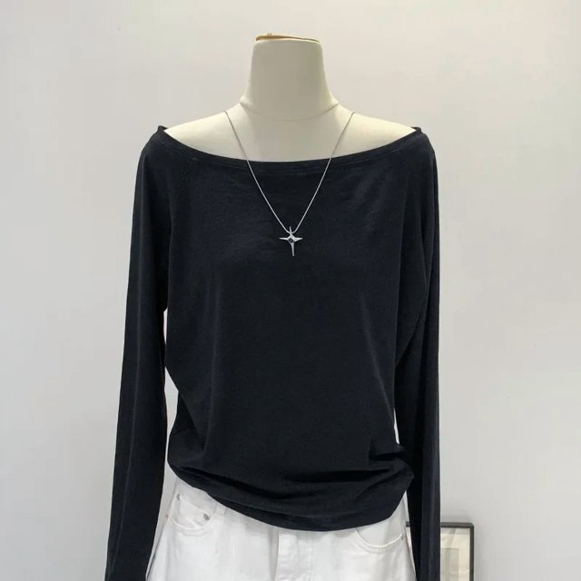 Autumn Winter One Shoulder Cotton Long Sleeve Slant Shoulder Женская одежда с широкими трюфелями в стиле