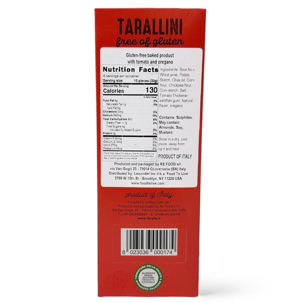 For Alle Gluten Free Tarallini with Tomato and Oregano, 6x1.05 oz (6.34 oz) – Traditional Italian Pugliese Snack. Oven-Baked. Vegan. Cholesterol-Free. (Pack of 2)
