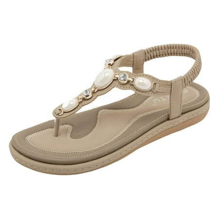 

Huanghuaa Women s Casual Beach Sandals With Diamonds Comfortable Flat Bottomed Sandals For Women Women s Size 4 High Heel Sandals