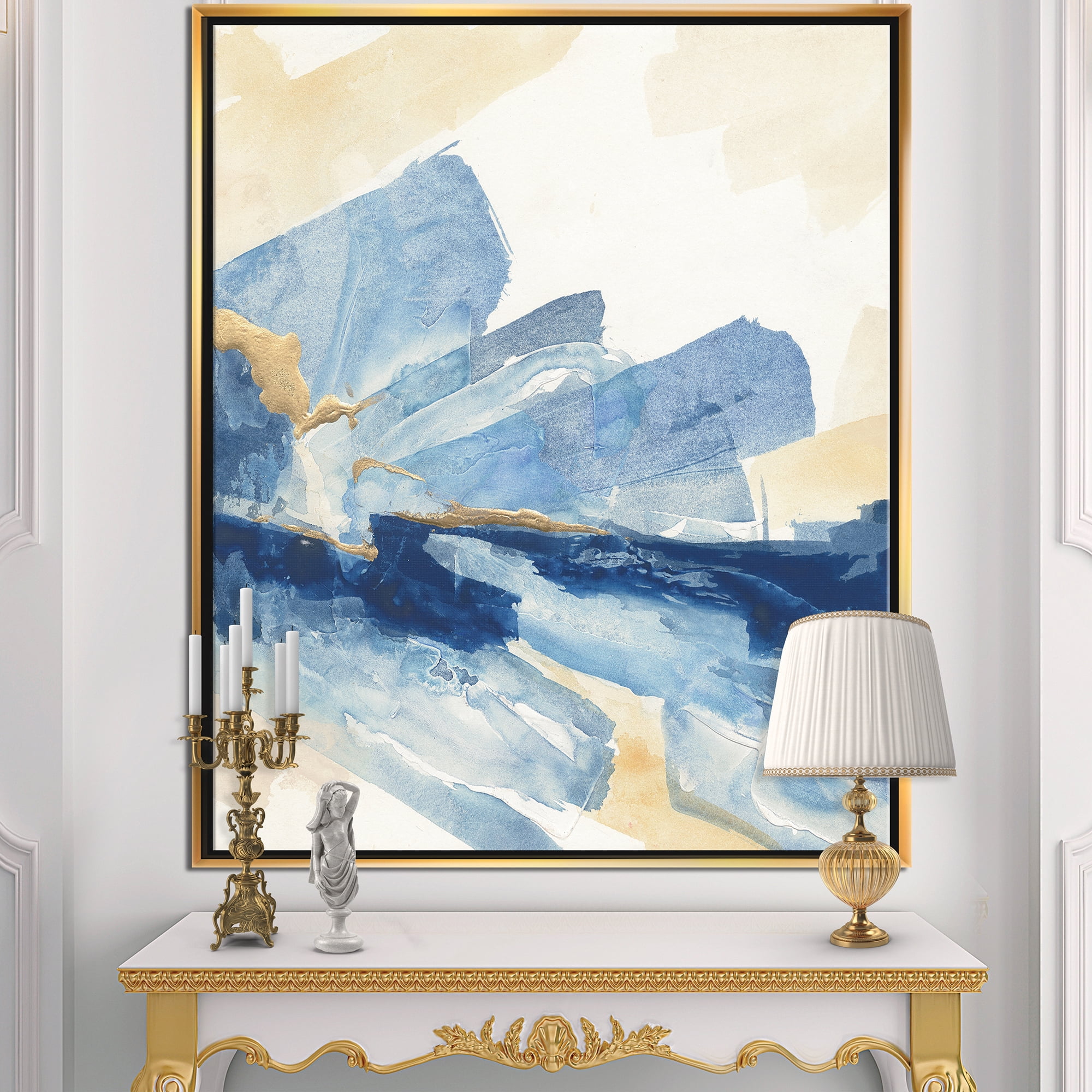 Designart ' Metallic Gold Indigo I ' Modern Glam Framed Canvas