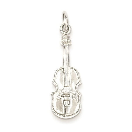 925 Sterling Silver 3-D Violin Solid-Polished Charm Pendant 28mmx9mm