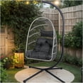 thumbnail image 2 of JERFIT Hanging Egg Chair with Stand, 350lb Capacity PE Wicker Swing Chair for Indoor Outdoor Use, Waterproof Patio Hanging Chair with Gray Cushion, 2 of 10
