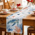 thumbnail image 5 of Sea Turtle Coastal Table Runner 108 Inches, Blue Red Summer Beach Coral Nautical Wood Bed Runner Dresser Scarves Tabletop for Indoor Outdoor Parties/Ceremony/Banquet, 13"x 108", 5 of 9