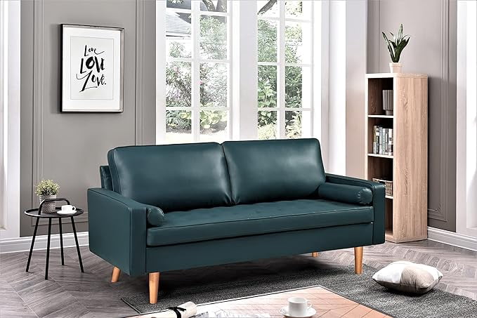 US Pride Faux Leather Sofa for the Modern Living Room with Removable Cushions and Solid Wood Legs