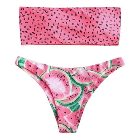 Women Print Tube up Two Pieces Bikini Push-Up Swimsuit Swimwear Beachwear Womens Swimsuits Bathing Suits For Women Over 60 Cover Up Pants For Swimwear Women Swim Suits For Women 2024 Tummy Control 2 P