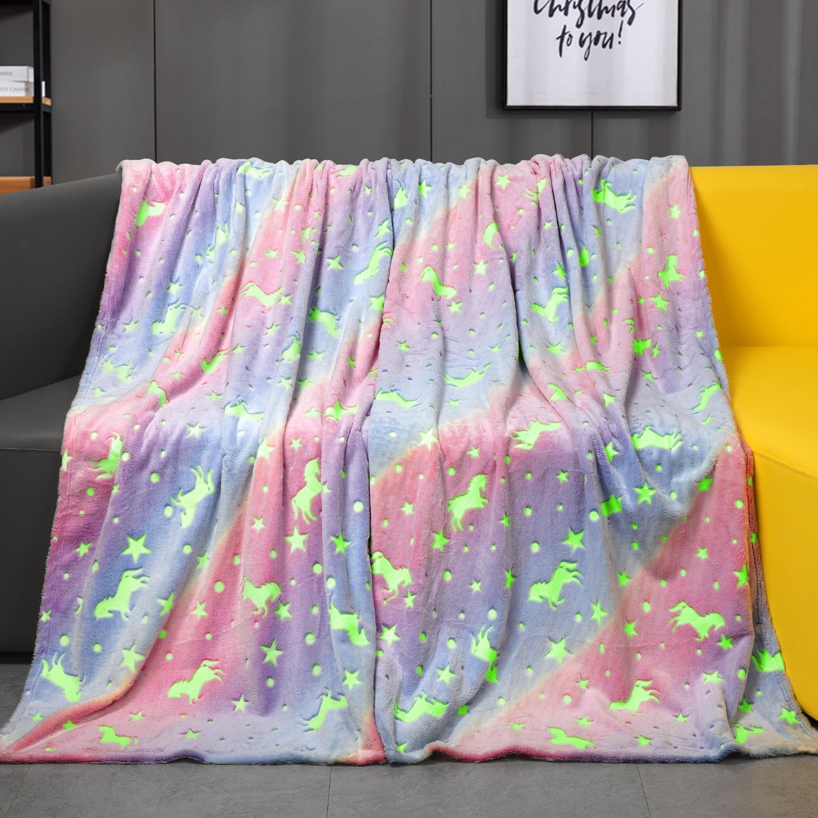 Livhil Glow in the Dark Blanket Throws Unicorns Gifts for Girls, 60 x