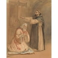 thumbnail image 2 of Ferdinand Ernst Lintz 15x18 Black Ornate Wood Framed Double Matted Museum Art Print Titled - The Blessing of a King by a Monk (1860), 2 of 5