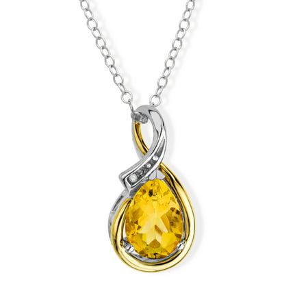 Duet 1 1/6 ct Created Citrine Pendant Necklace with Diamond in Sterling Silver and 10kt Gold