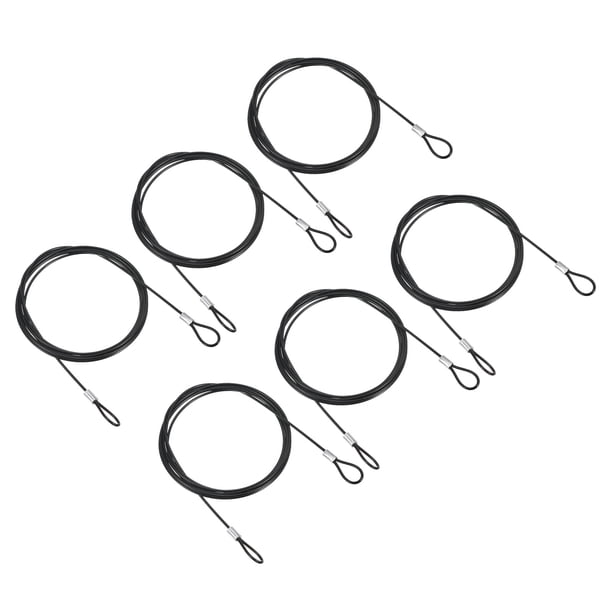 Candado de Seguridad de Cable de Acero para Iluminación de Escenario de 6.5 pies y 2mm de Diámetro, Negro Paquete de 6