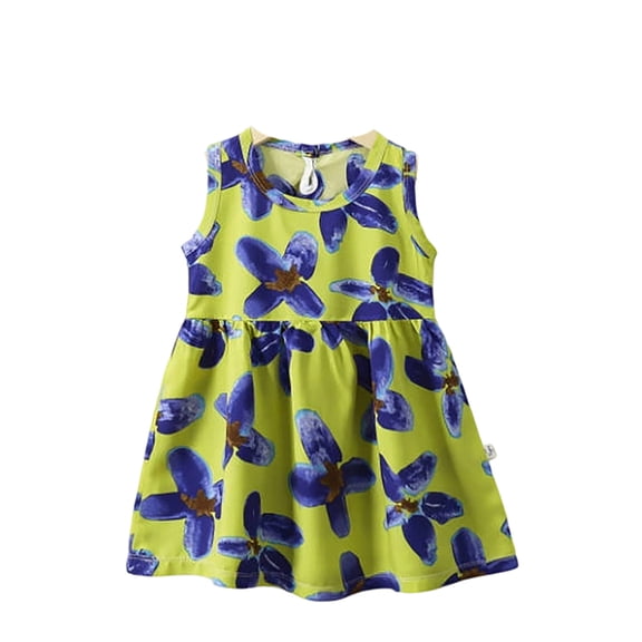 WEIWEN Toddler Girls Dresses Cute Flower Little Girl Sleeveless Summer Princess Dress Cotton Casual Beach Sundress 2 3 4 5 6 7 8 9T Army Green, 7-8 Years