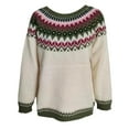 thumbnail image 4 of CCRFTGI Fair Isle Sweater Women 2025 Fall Long Sleeve Knit Sweater Pullover Casual Trendy Pullover Lightweight Crewneck Sweater Top Beige L, 4 of 4